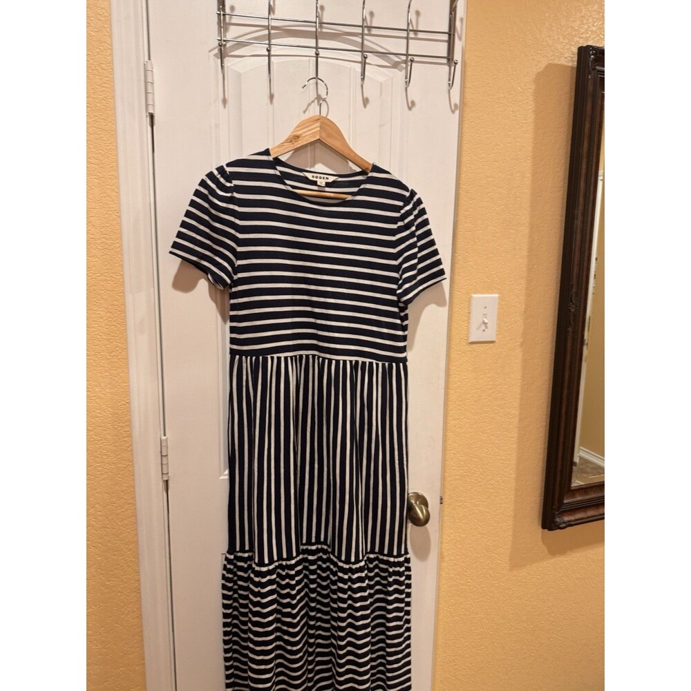 Boden Emma Tiered Jersey Midi Dress Blue and White Stripes SIZE 8P - Picture 4 of 14
